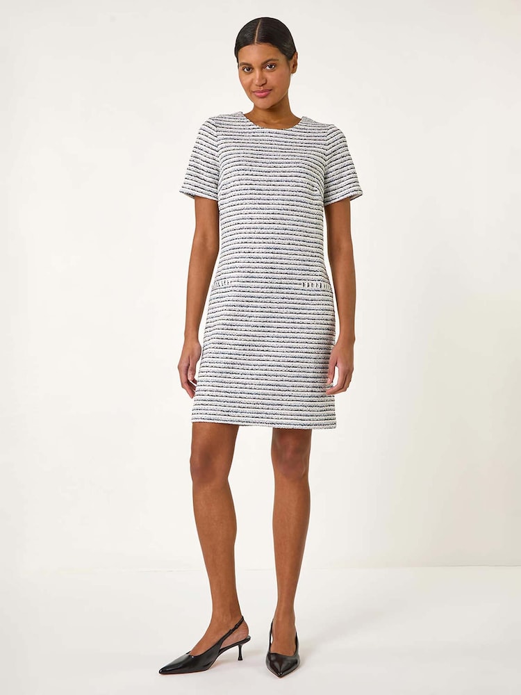 Roman White Textured Stretch Shift Dress - Image 3 of 5