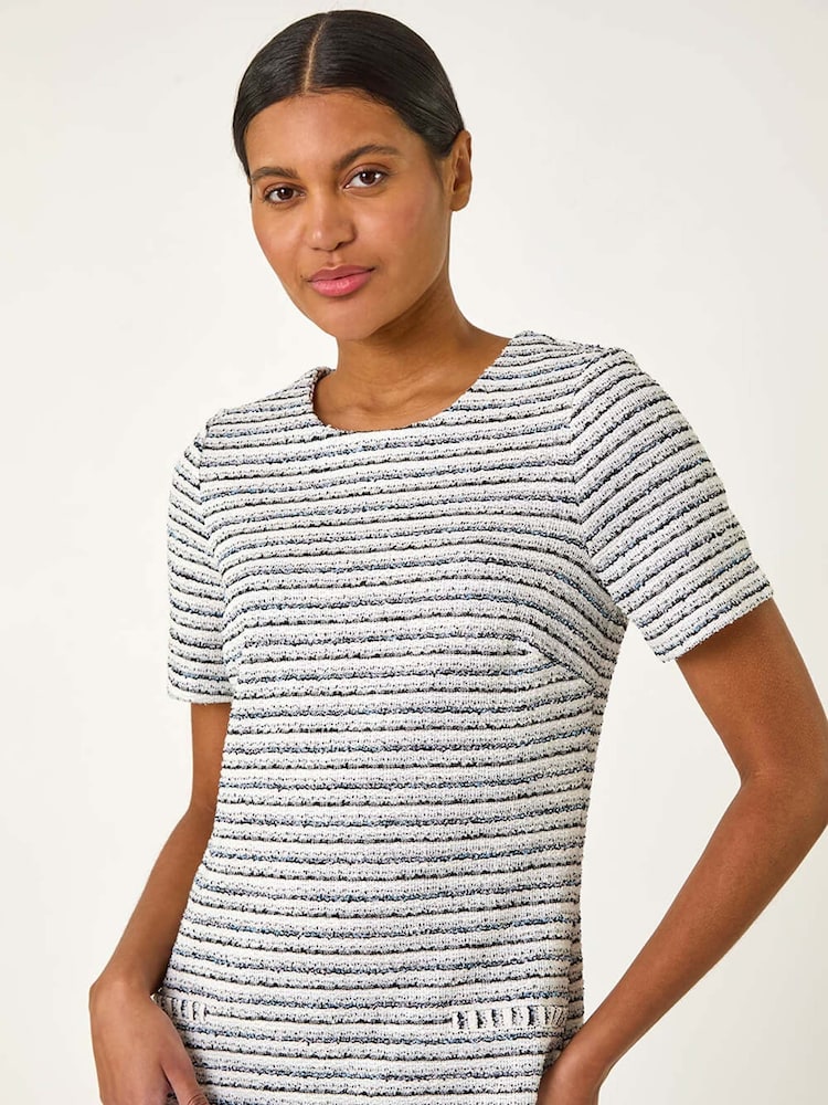 Roman White Textured Stretch Shift Dress - Image 4 of 5