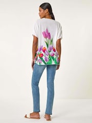 Roman Tulip Motif V-Neck Stretch Top - Imagen 3 de 5