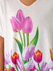 Roman Tulip Motif V-Neck Stretch Top - Imagen 5 de 5