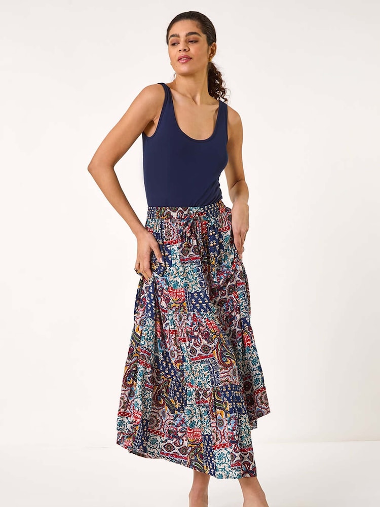 Roman Blue Patchwork Tiered Skirt - Image 2 of 5