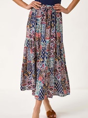Roman Blue Patchwork Tiered Skirt - Image 3 of 5