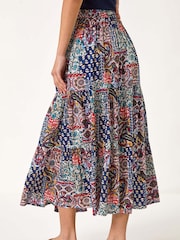 Roman Blue Patchwork Tiered Skirt - Image 4 of 5