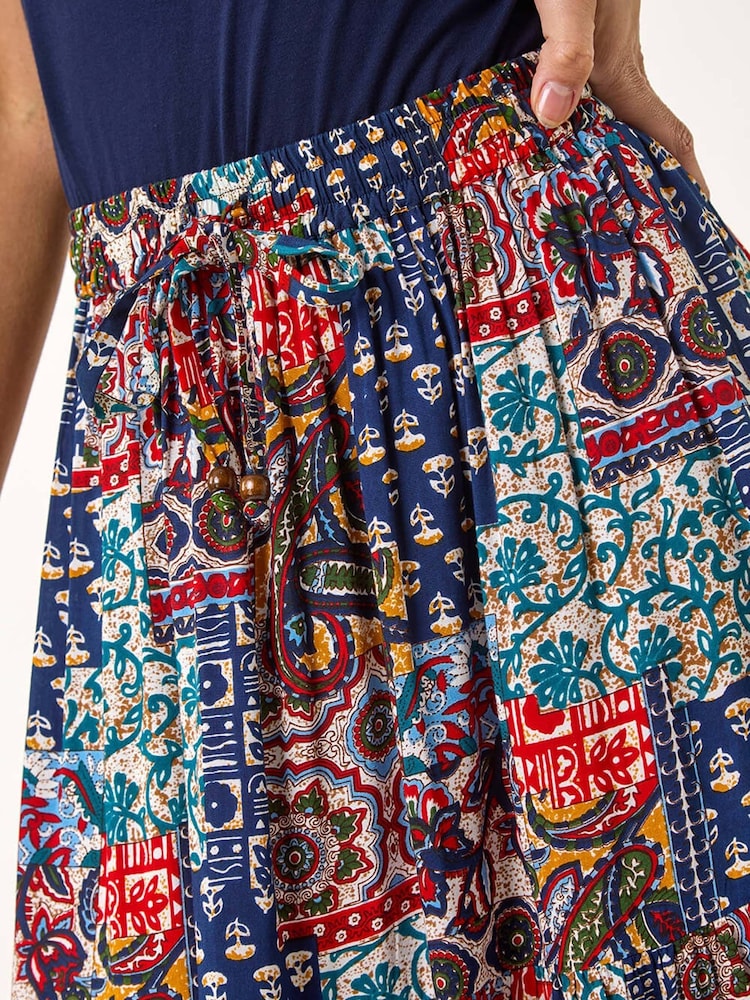 Roman Blue Patchwork Tiered Skirt - Image 5 of 5