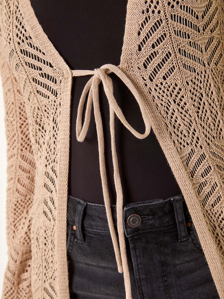 Roman Natural Longline Tie Cotton Blend Knit Cardigan - Image 5 of 5 Roman Natural Longline Tie Cotton Blend Knit Cardigan - Image 5 of 5