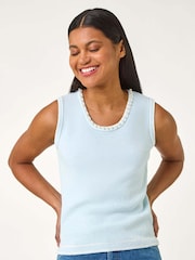 Roman Blue Pearl Detail Knit Vest - Image 4 of 5