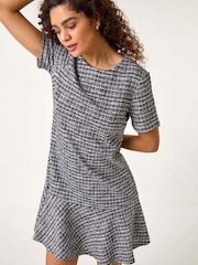 Roman Black Textured Frill Hem Stretch Dress - Image 1 of 5