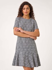 Roman Black Textured Frill Hem Stretch Dress - Image 2 of 5