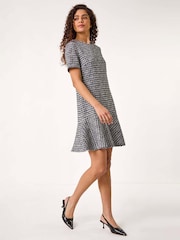 Roman Black Textured Frill Hem Stretch Dress - Image 4 of 5