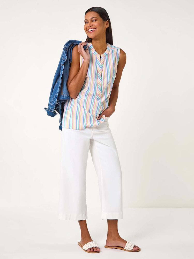 Roman White Stripe V-Neck 100% Cotton Vest Top - Image 1 of 5