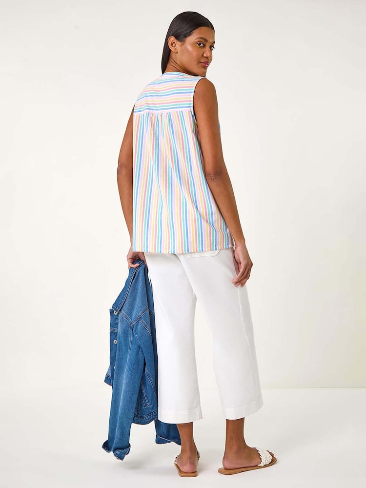 Roman White Stripe V-Neck 100% Cotton Vest Top - Image 2 of 5