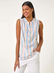 Roman White Stripe V-Neck 100% Cotton Vest Top - Image 3 of 5