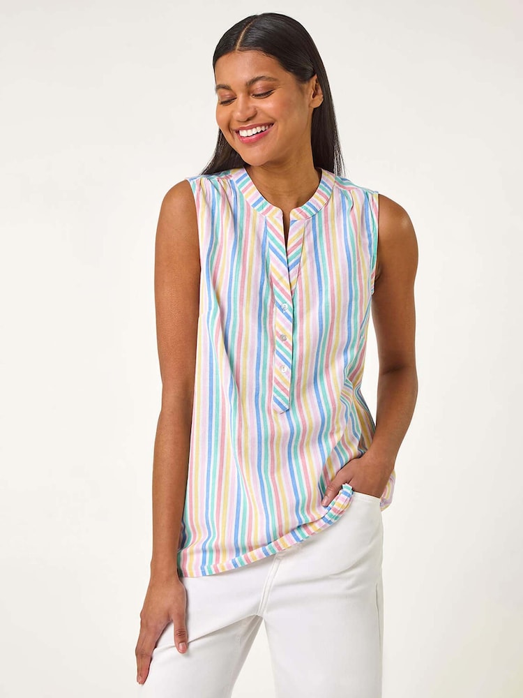 Roman White Stripe V-Neck 100% Cotton Vest Top - Image 3 of 5