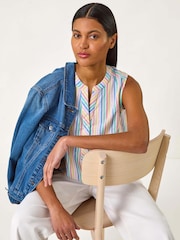 Roman White Stripe V-Neck 100% Cotton Vest Top - Image 4 of 5