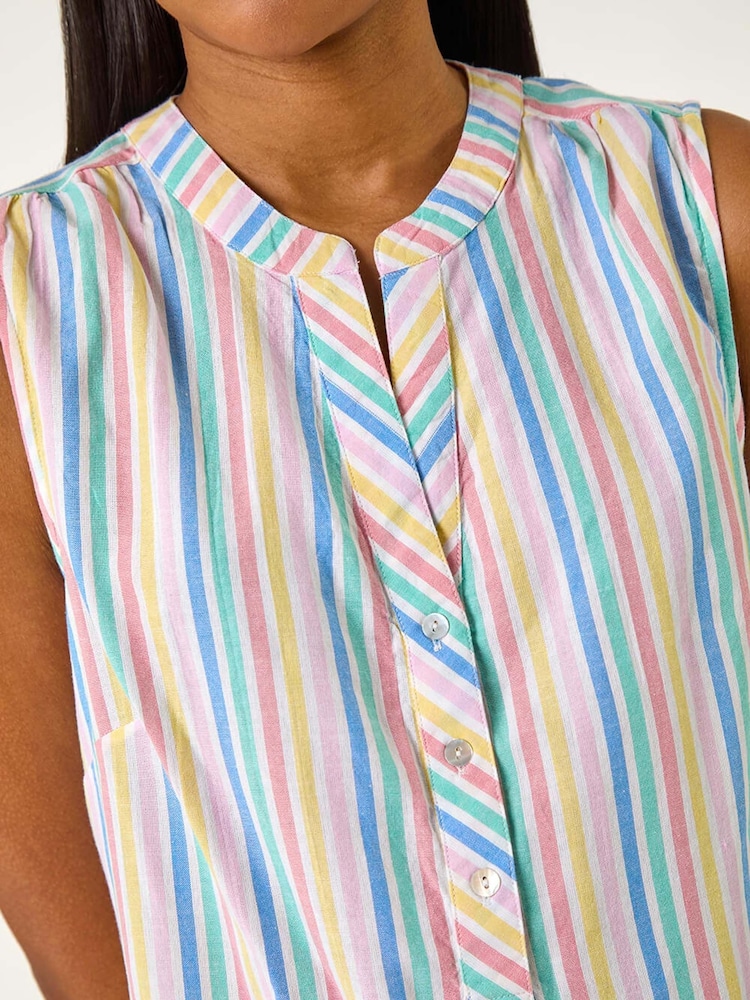 Roman White Stripe V-Neck 100% Cotton Vest Top - Image 5 of 5