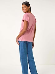 Roman Pink Ruffle Front Stretch Top - Image 3 of 5