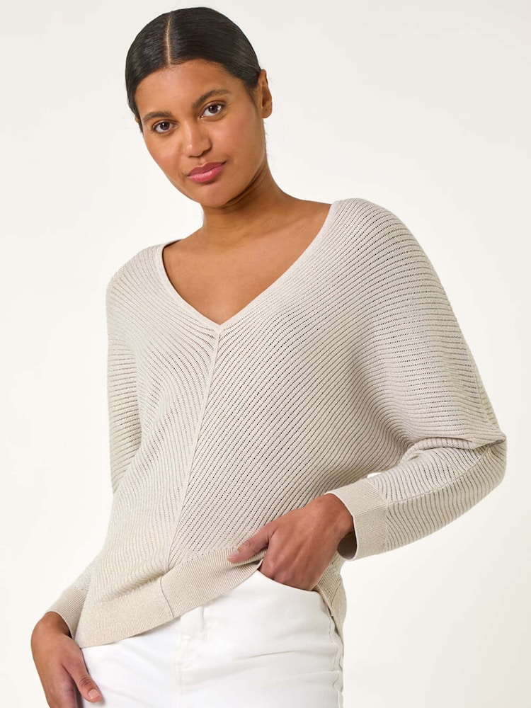 Roman Cream Textured Relaxed V-Neck Knit Jumper - Image 1 of 5