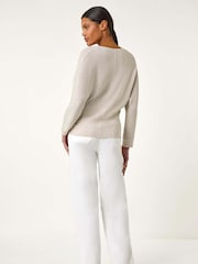 Roman Cream Textured Relaxed V-Neck Knit Jumper - Image 3 of 5