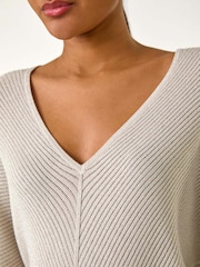 Roman Cream Textured Relaxed V-Neck Knit Jumper - Image 5 of 5