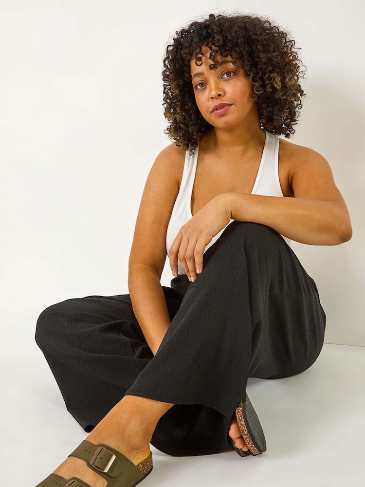 Roman Black Curve Textured Stretch Trousers - Image 1 of 5