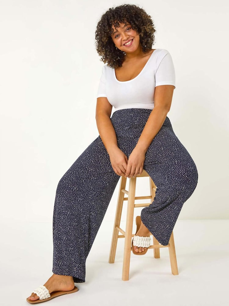 Roman Black Curve Abstract Spot Print Palazzo Trousers - Image 1 of 5