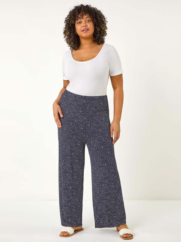 Roman Black Curve Abstract Spot Print Palazzo Trousers - Image 2 of 5