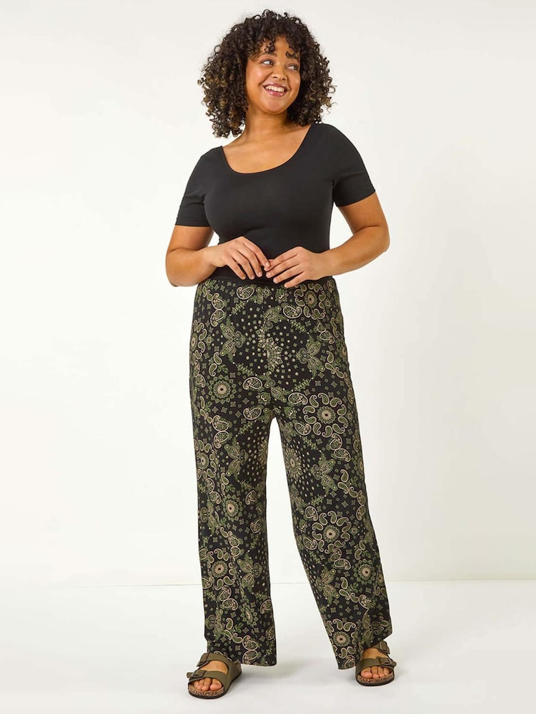 Roman Green Curve Paisley Print Wide Leg Trousers - Image 5 of 5