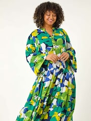 Roman Green Curve Floral Print Tiered Dress - Image 2 of 5