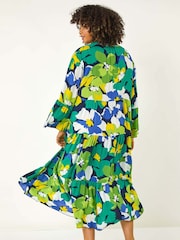 Roman Green Curve Floral Print Tiered Dress - Image 3 of 5