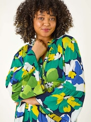 Roman Green Curve Floral Print Tiered Dress - Image 4 of 5