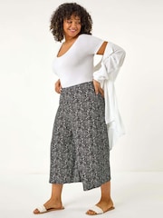 Roman Black Curve Abstract Print Culottes - Image 1 of 5