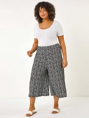 Roman Black Curve Abstract Print Culottes - Image 2 of 5