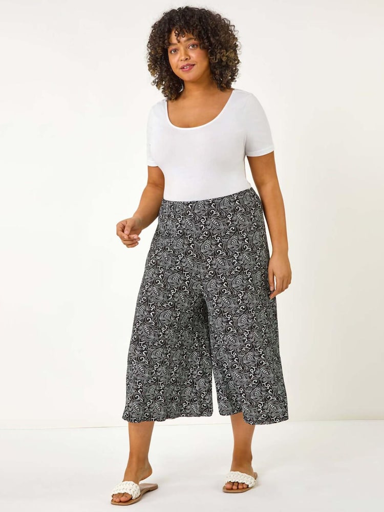 Roman Black Curve Abstract Print Culottes - Image 2 of 5