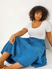 Roman Blue Curve 100% Cotton Denim Swing Skirt - Image 1 of 5