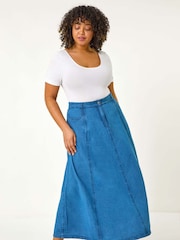 Roman Blue Curve 100% Cotton Denim Swing Skirt - Image 2 of 5