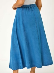 Roman Blue Curve 100% Cotton Denim Swing Skirt - Image 3 of 5