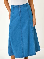 Roman Blue Curve 100% Cotton Denim Swing Skirt - Image 4 of 5