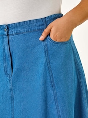 Roman Blue Curve 100% Cotton Denim Swing Skirt - Image 5 of 5