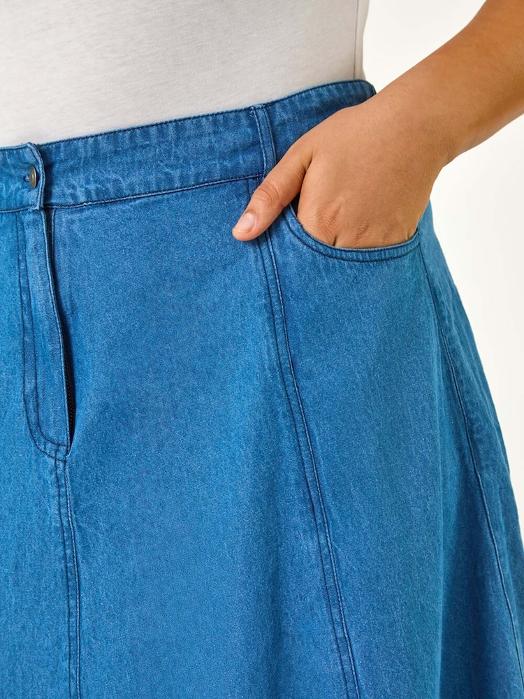 Roman Blue Curve 100% Cotton Denim Swing Skirt - Image 5 of 5
