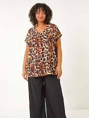 Roman Natural Curve Animal Print Woven Top - Image 3 of 5
