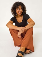 Roman Brown Curve Textured Stretch Trousers - Image 1 of 5