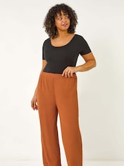 Roman Brown Curve Textured Stretch Trousers - Image 2 of 5