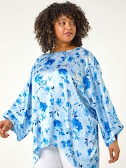 Roman Blue Curve Floral Print Tunic Top - Image 1 of 5