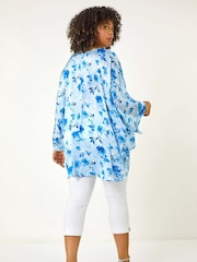 Roman Blue Curve Floral Print Tunic Top - Image 3 of 5