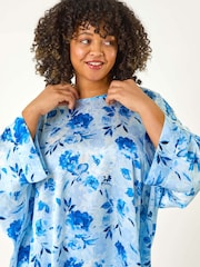 Roman Blue Curve Floral Print Tunic Top - Image 4 of 5