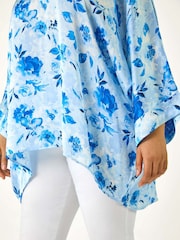 Roman Blue Curve Floral Print Tunic Top - Image 5 of 5