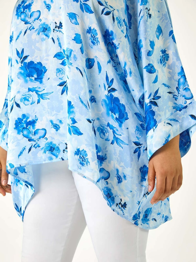 Roman Blue Curve Floral Print Tunic Top - Image 5 of 5