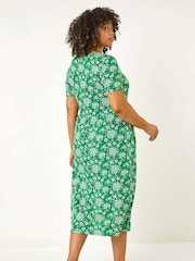 Roman Green Curve Floral Print Stretch Midi Dress - Image 3 of 5