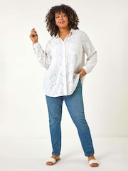 Roman White Curve Broderie Collared Shirt - Image 2 of 5
