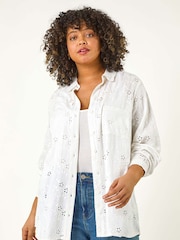 Roman White Curve Broderie Collared Shirt - Image 4 of 5